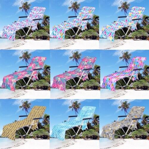 Mermaid Beach Chair Cover Up Towel Outdoor Quick Drying Colorful Geometric Microfiber Lounge Blanket for Hotel Garden Swim Pool