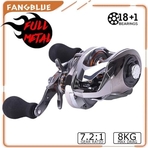 FANGBLUE All Metal Baitcasting Fishing Reel 7.2:1 18+1BB 8KG Max Drag Magnetic Brake Carp Fishing Wheel Accessories For Trout
