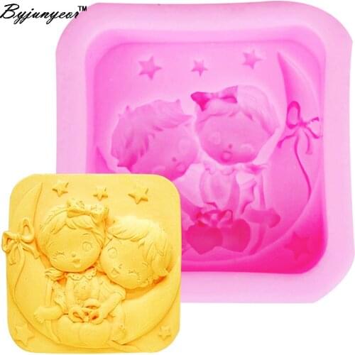 S056 Lovers Boy&Girl Moon UV Resin Silicone Mold Fondant Chocolate Candy Crystal Epoxy Clay Plaster Concrete Candle Soap Moulds