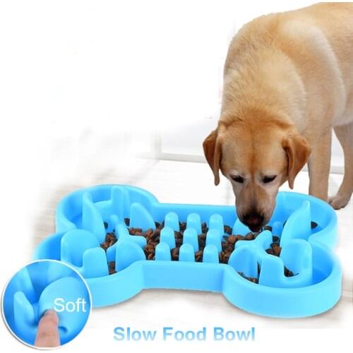 Silicone Bone Shape Bowl Puppy Puzzle Anti-Feeding Anti-Choking Bowl Feeding Tray Dog Cat Equipment