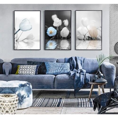 Nordic Simple Mood Tulip Flower 3 Pieces Decorative Painting Modular Picture Wall Art Canvas Painting for Living Room No Framed