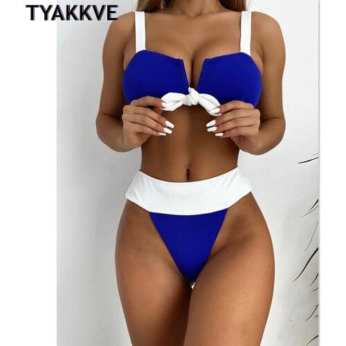 Sexy Patchwork Bikinis 2021 Mujer High Waist Swimsuit Women Tie Knot Bandeau Swimwear Female Sport Bathing Suit High Cut Biquini