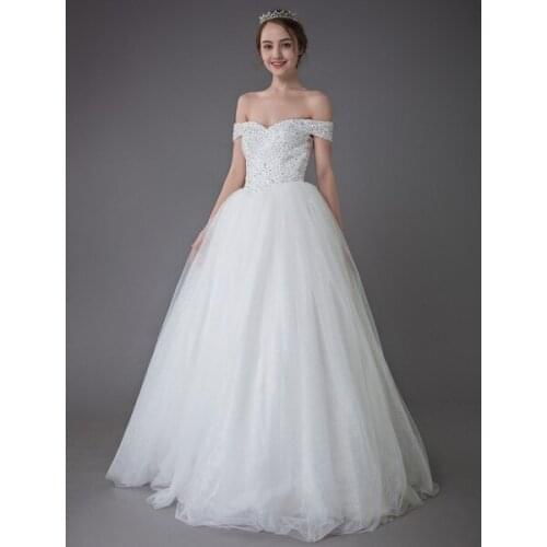 Princess Wedding Dresses Off The Shoulder Beaded Tulle Maxi Bridal Gowns