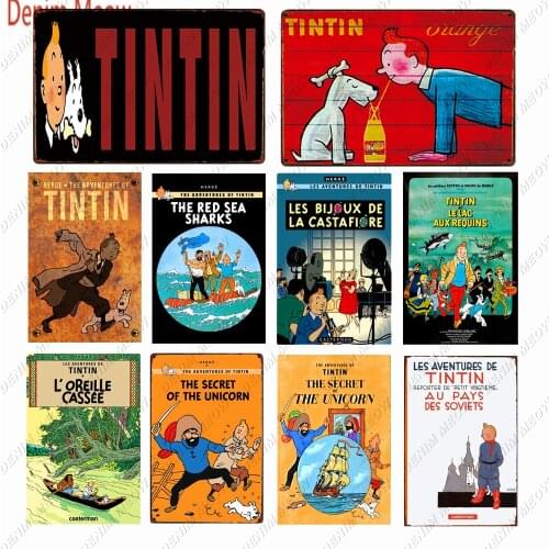 Tintin Catoon Metal Sign Vintage Wall Art Poster Pub Kids Room Party Herge The Adventures of Tintin Wall Craft Home Decor WY141