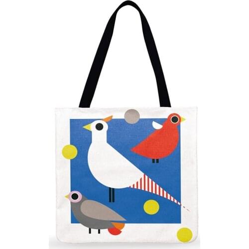 Outdoor Beach Tote Abstract Color Bird Painting Print Tote Bag For Women Casual Tote Ladies Shoulder Bag Foldable Shopping Bag