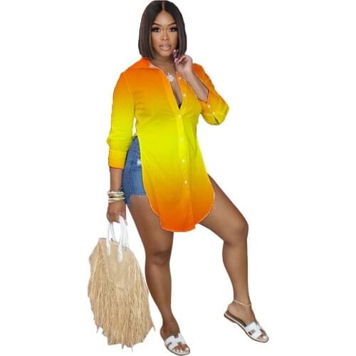 Summer 2021 New Womens Shirt Printing Sexy V-neck Long Sleeve Tie Dye Blouses