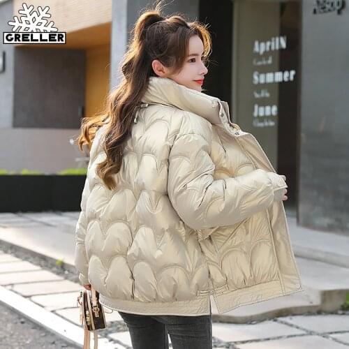 GRELLER Winter Womens Jacket 2021 Female Thick Warm Short Parkas Fashion Shiny Winter Coats Women Elegant Cotton Padded Outwear