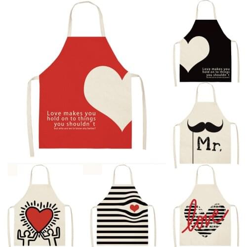 Women Kitchen Aprons Multifunction Cotton Linen Lovers Antifouling men Chef Cooking Apron Cleaning 68*55 0047