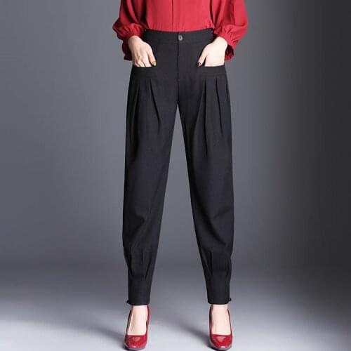 Women Casual Harem Pants Loose Trousers Women Pants Autumn High Waist Fashion Pants With Pockets Zipper Female Black Pantalones