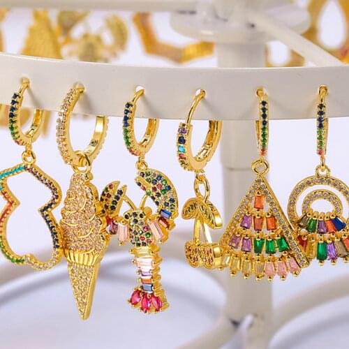 1 pcs INS New rainbow zircon earrings for women dropping cz earrings crystal butterfly heart shell animal jewelry Mom Gift