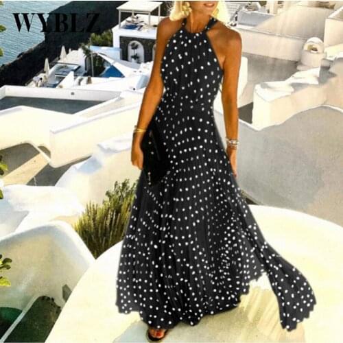 Sexy Halter Print Pleated Long Dress Women Fashion O Neck Beach Maxi Dress Summer Women Sleeveless Elegant Boho Party Dress XXL