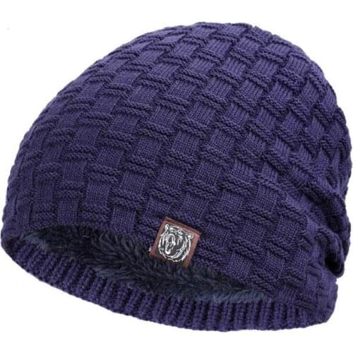 Solid Blue Winter Warm Wool Knitted Cap Earmuffs Hat Women and Men warm beanies hats casual adult cover head outdoor hats