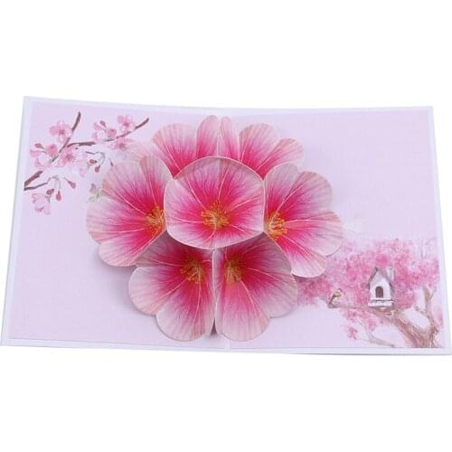 1Pc Birthday Card for Girl Kids Wife Husband 3D Peach Blossom Pop-Up Greeting Cards Postcards Gifts With Envelope Greeting Cards