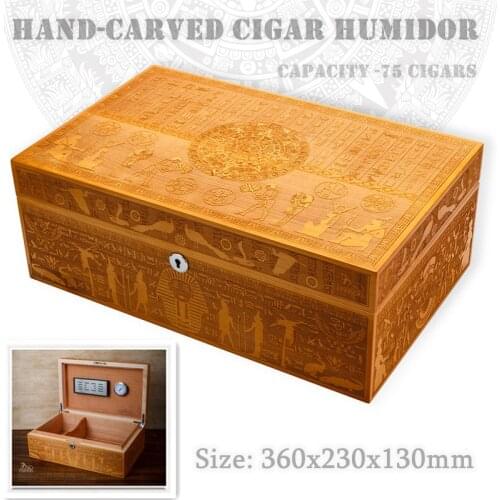 360x230x130mm Hand-carved Cedar Wood Cigar Humidor Cool Quality Cigarette Storage Box Moisturizing Portable Cigar Case Men Gift