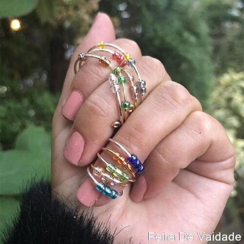 5PCS Relax The Pressure Glass Beaded Ring Women Reduce Anxiety Fidget Adjustable Folding Rings Exquisite Meditation Jewelry