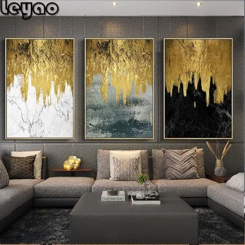 5d Diamond Paintings 3 Panel Golden Abstract Embroidery Spray Home Decoration For Living Room Triptych diamond mosaic crafts