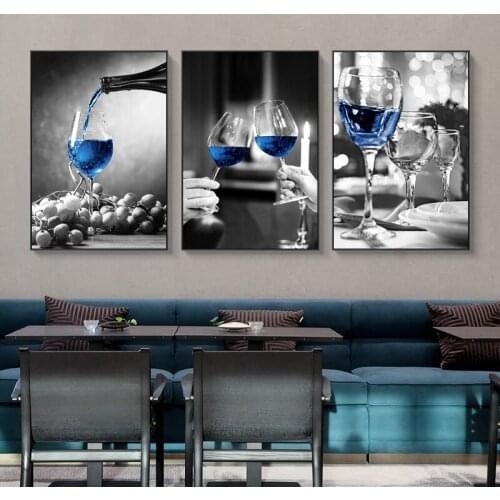 3d Blue Wine Glass Bar Restaurant Diamond embroidery mosaic full square round drill 5d diy Diamond Painting Multi-Panel