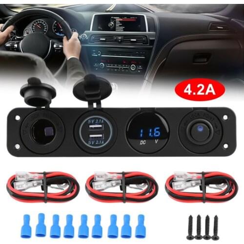 12V-24V Dual USB Marine Car Cigarette Lighter Socket Car Charger Voltmeter Panel Replacement Cars Electronics