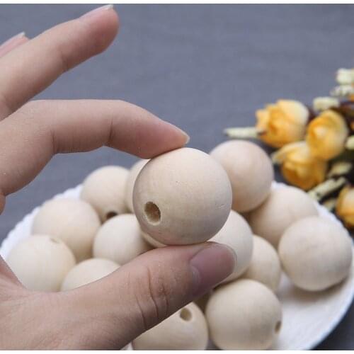 30MM Wooden Beads Natural Round for Jewelry Making DIY Bracelet Bead Accessories Loose Ball Beads Big Hole Supply Hot Sale