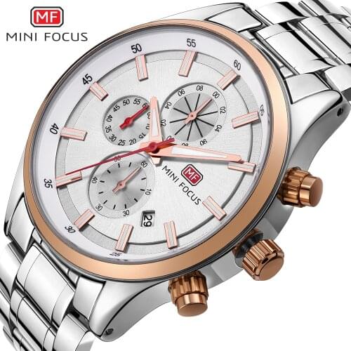 MINIFOCUS Fashion Mens Watches Business Quartz Male Watch Stainless Steell Date Display Men Wristwatches Relogio Masculino