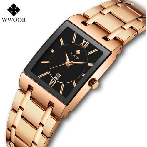 WWOOR 2021 New Fashion Designer Women Watches Top Brand Luxury Square Rose Gold Bracelet Ladies Dress Wristwatch Gift For Female
