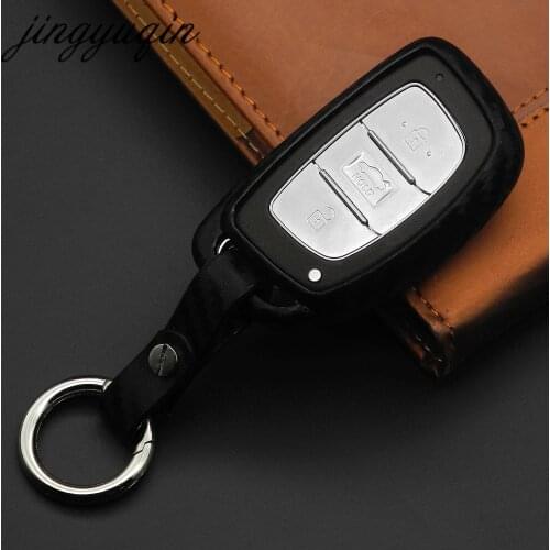 Jingyuqin 10pcs Car 3 Buttons Carbon Fiber Silicone Key Case Fob Cover For Hyundai i30 IX35 Elantra Verna Tucson Smart Keyless