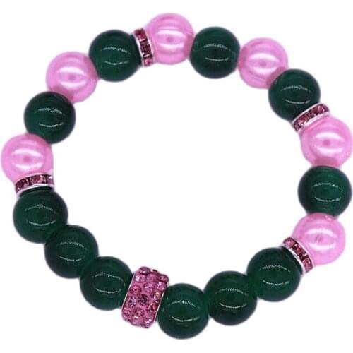 Quality New Made Stretch Pink Green Glass Beads Sorority Sign Bracelets For Gift