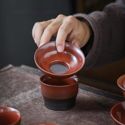 Chinese retro style ceramic tea ifilters accessories tea strainer filter tea cup 2-piece set Teaware Accessories