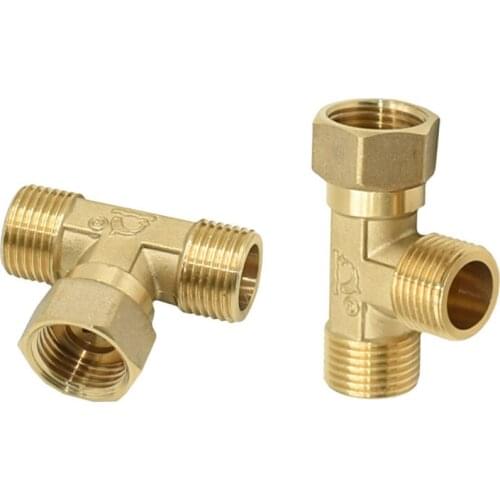 Brass 1/2 Inch Tee Threaded Connector Water Splitter T-shaped Copper Plumbing 1/2 Male Female Connectors 1pcs