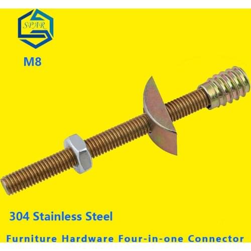 Furniture Hardware Four-in-one Connector Bed Assembling Hexagon Nut Half Moon Screw Inner and Outer Tooth Nut Wobbler