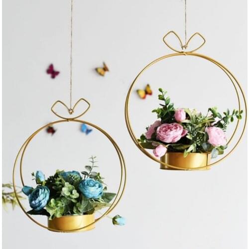 Metallic Flower Basket Gold Plated Geometry Portable Flower Basket Flower Box Flower Arrangement Ironwork Flower Holder
