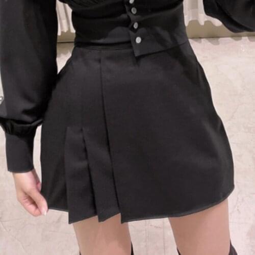 Pleated Mini Skirts Women Black High Waist Korean Summer Skirt Sexy Hip Pop Zipper Irregular Warp Skirt Plus Size Vintage Z532