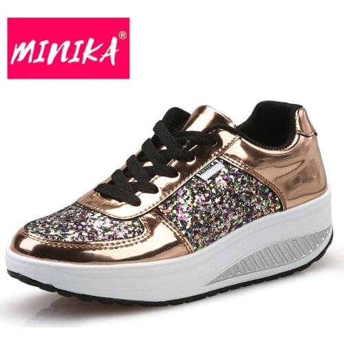 Minika Women Running Shoes Breathable Light Mesh Female Sneakers Platform Wedge Trainer Outdoor Sport Shoes Hot Sale AA40256