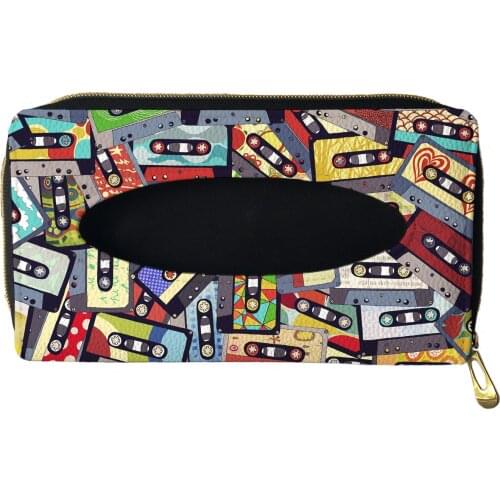 2021 New Car Interior Universal Accessories PU Leather Tissue Bag Color Tape Art Print Car Tissue Box Holder Storage Decoration