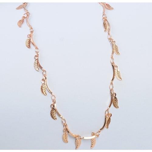 Woman 585 Rose Gold Color New Simple Classic Wild Temperament Leaf Decoration Necklace 1mm Width 50cm Length