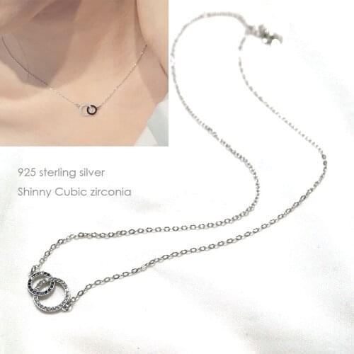 Fashion double circle 925 Sterling Silver pendant necklace For Women Fashion silver choker jewelry necklaces for girls
