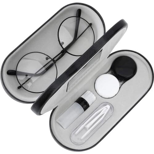Portable 2 in 1 Double Eyeglasses Case Portable Contact Lens Box Holder Container Soak Storage Kit Dual Glasses Case Hard Shell