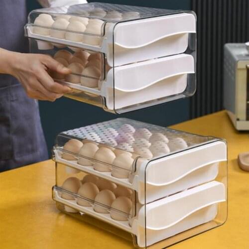 Transparent Egg Holder Double-Layer Drawer Type Egg Container Kitchen Organizer Egg Storage Rack (White)