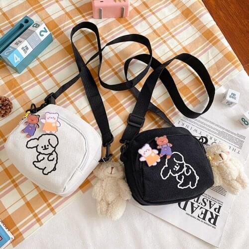 Cute Dog Japanese Canvas Bag Small Fresh Girl Shoulder Bag Diagonal Bag Mobile Phone Bag Cartoon Cute Cloth Bag Lipstick Bag