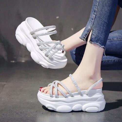 Crystal Platform Women Sandals 2020 Summer 10cm Wedge Heel Thick Bottom Women Beach Sandal Chunky Sole Woman Shoes