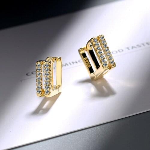 Womens Square Shape Hoop Earrings Bohemia Golden/White Crystal Creative Small Hoops Mini Cartilage Piercing Earring Jewelry