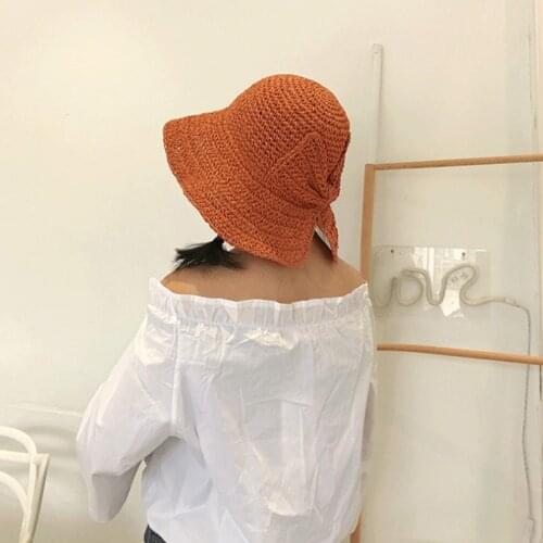 Raffia Bow Fashion Sun Hat Wide Brim Floppy Summer Hats For Women Beach Panama Straw Dome Bucket Hat Femme Shade Hat
