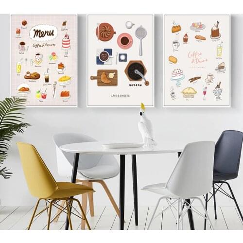 Nordic Macaron Cake Coffee Poster Food Drink Tool Wall Art Print Picture Canvas Painting Bakery Kitchen Interior Decor