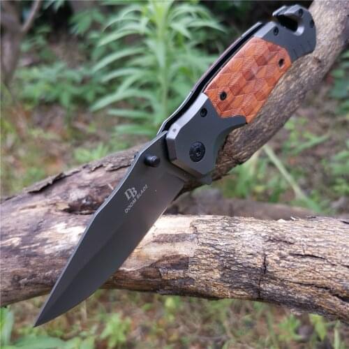 Tactical Folding Knife Portable Outdoor Camping Survival Pocket Knife 5cr15mov Blade Wood EDC Hunting Knives with Waist Clip