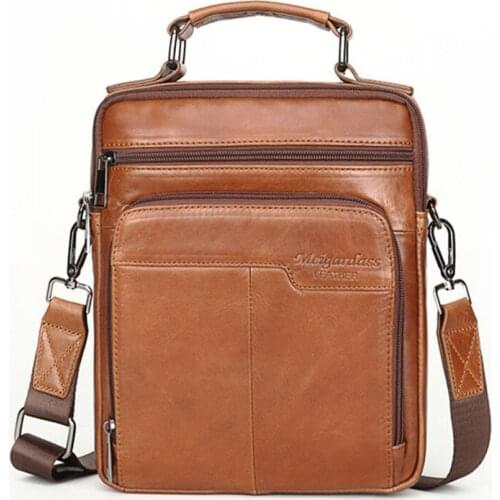 The first layer of cowhide leather vertical briefcase mens handbag shoulder bag messenger bag cowhide mens totes bag handbag