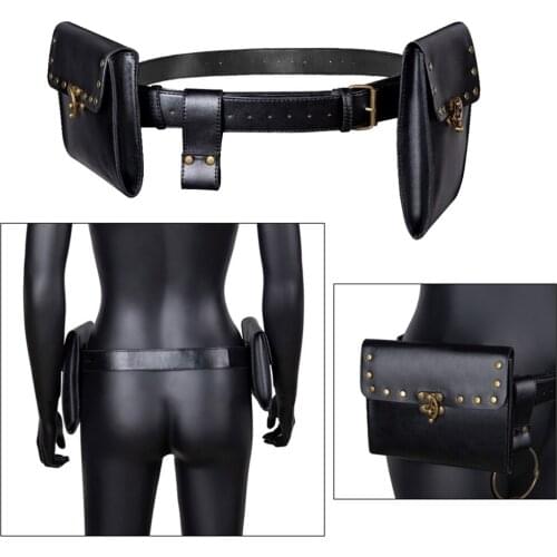 Women Steampunk Waist Pack Biker Leather Punk Rivet Body Leg Belt Bag Purse