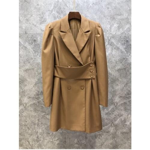 High Quality New Long Blazer Dress 2021 Autumn Winter Business Women Notched Collar Wide Belted Long Sleeve Khaki Black Outfits