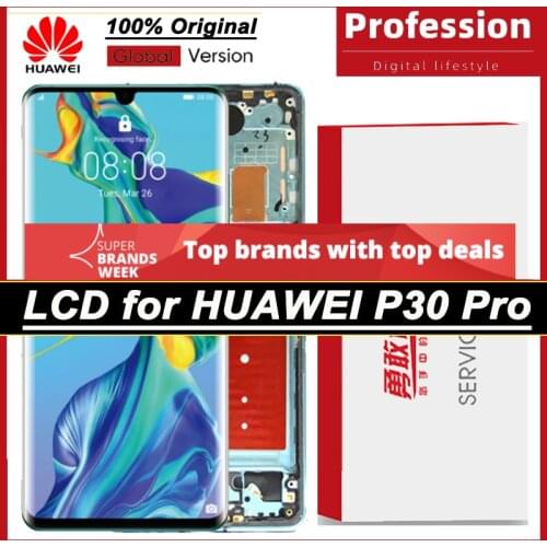 100% Original 6.47'' AMOLED Display + Frame for Huawei P30 Pro VOG-L09 VOG-L04 Full LCD Touch Screen Repair Parts + Service Pack