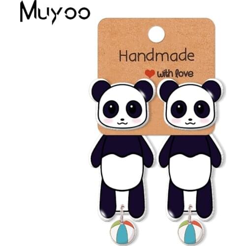 2021 New Cute Cute Panda with Summer Ball Acrylic Epoxy Resin Stud Earrings Handcraft Kawaii Panda Stud Earrings for Kids