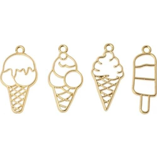 4Pcs Sweet Ice-Cream Food Metal Frames Pendant Blank Bezel UV Resin Jewelry DIY